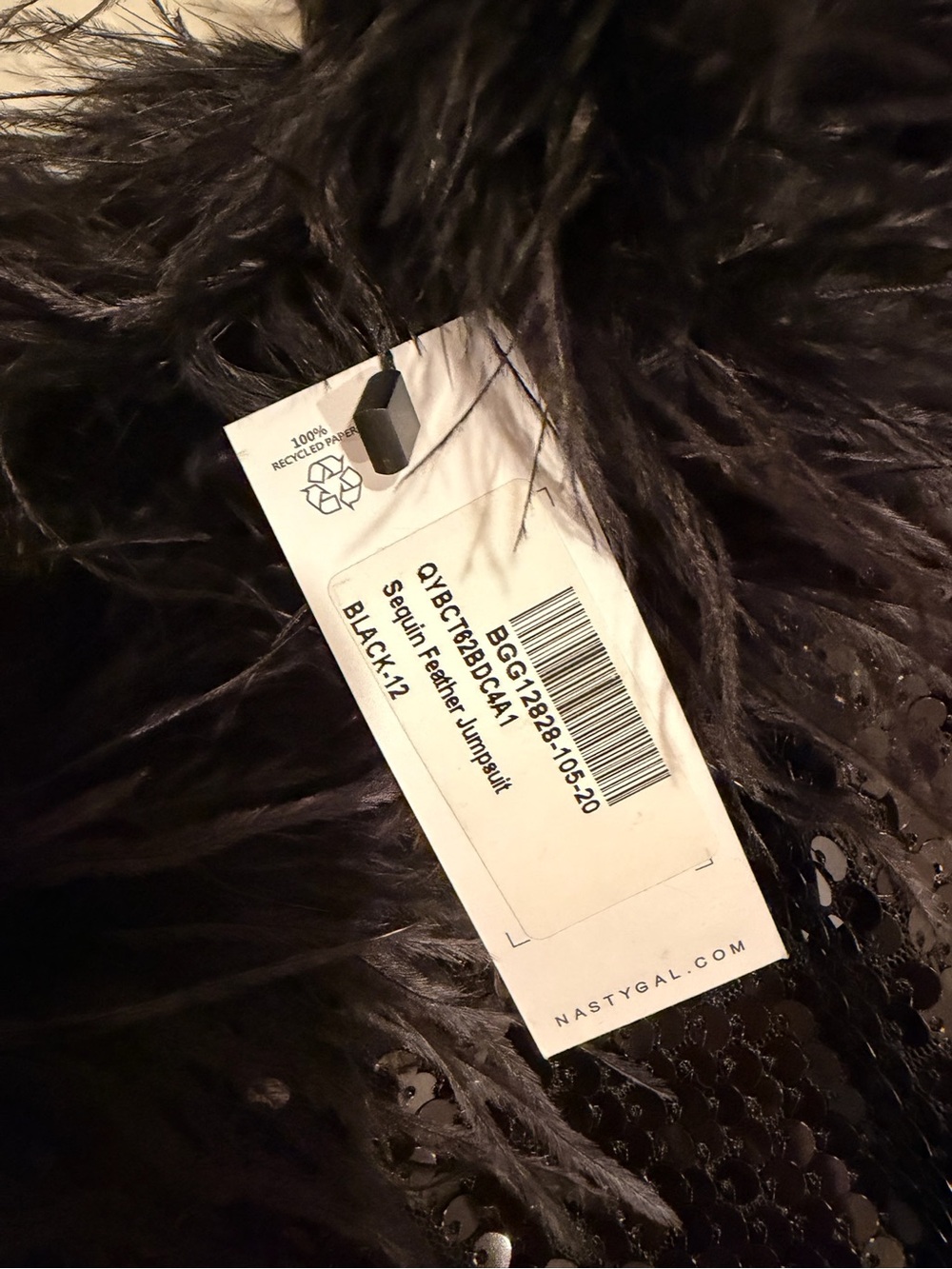 Nasty Gal Black Sequin Feather-Trim Jumpsuit - Picture 2 of 4
